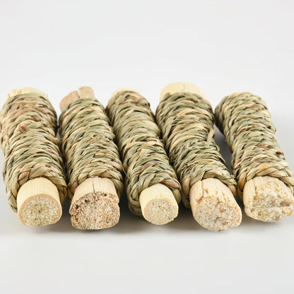 Rabbit Chew Sticks 5pcs, Natural Seagrass Sweet Bamboo Molar Sticks Toys for Bunny Guinea Pig Chinchilla Hamster