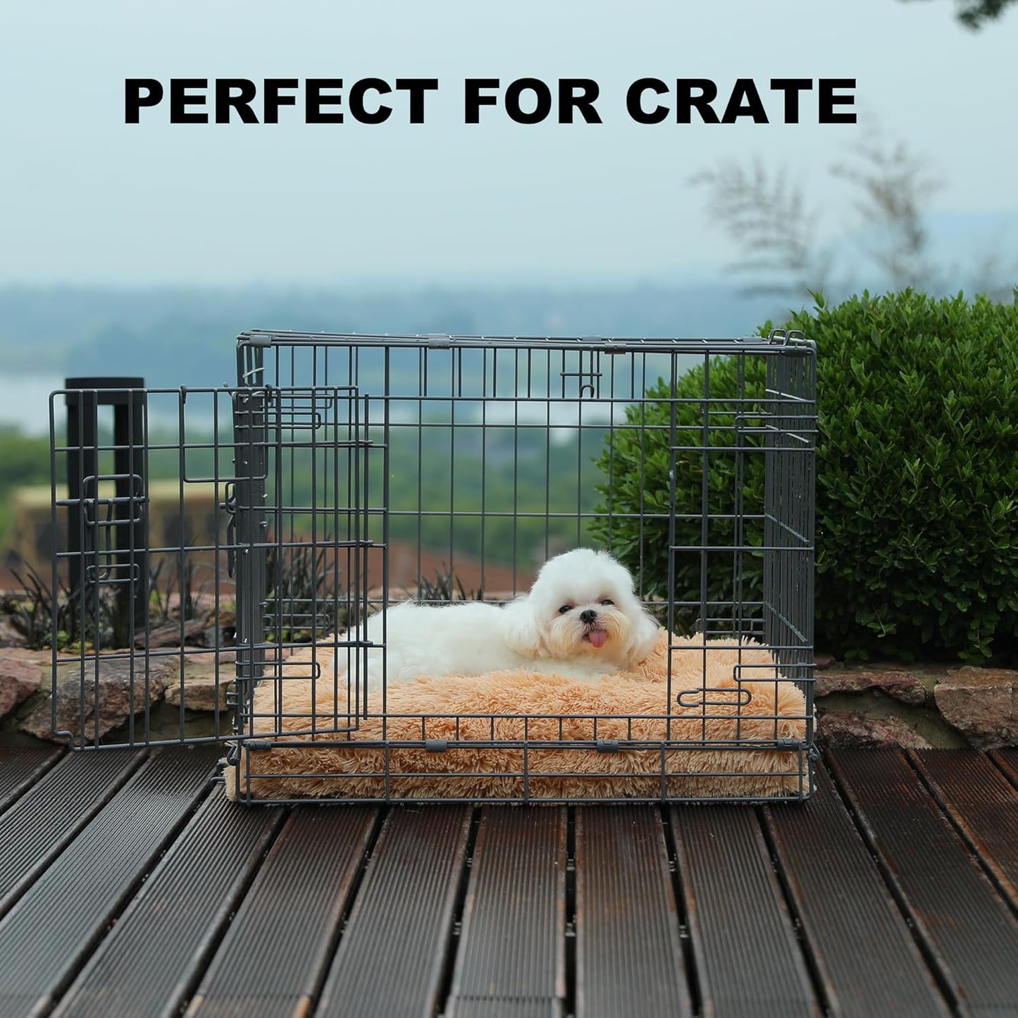 Bedfolks Plush Waterproof Dog Crate Bed, Removable Washable Cover, Faux Fur, Fluffy Kennel Bed 23"x18", Camel