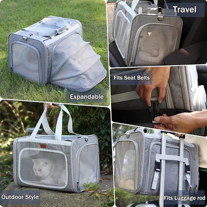 Cat Carriers Soft Stylish Small Dogs Puppy Pets Bag,Sturdy,Ventilated,Airline Approved,Expandable,Rabbit Cage Small Animals Travel Outdoor Carry Kennel Gray Color