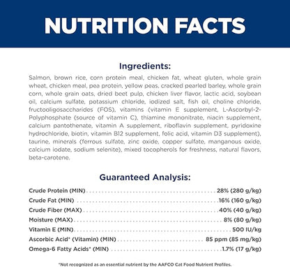 Hill's Science Diet Adult 1-6, Adult 1-6 Premium Nutrition, Dry Cat Food, Salmon & Brown Rice, 15 lb Bag