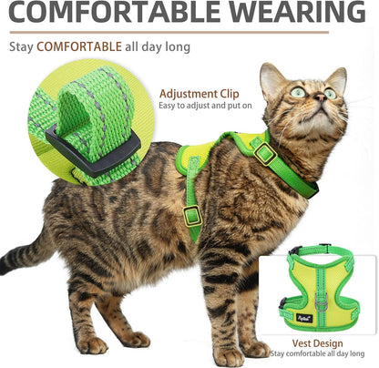PUPTECK Cat Harness and Leash Set Escape Proof, Reflective Adjustable Soft Mesh Kitten Vest Harness for Walking Travel, Green, M