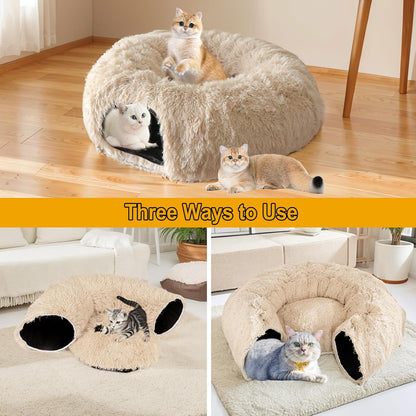 LifeIdeas Large Bed, Cat Tunnel Foldable Donut Tunnel with Fluffy Toy Balls and Washable Pads, Full for Kitten, Cat, Puppy, Ferret, Rabbit, Cat Tunnels for Indoor Cats