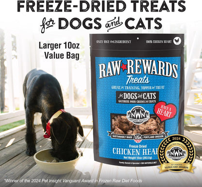 Northwest Naturals Raw Rewards Freeze-Dried Chicken Heart Treats for Dogs and Cats - Bite-Sized Pieces - Healthy, 1 Ingredient, Human Grade Pet Food, All Natural, Proudly Made in USA, 10 Oz