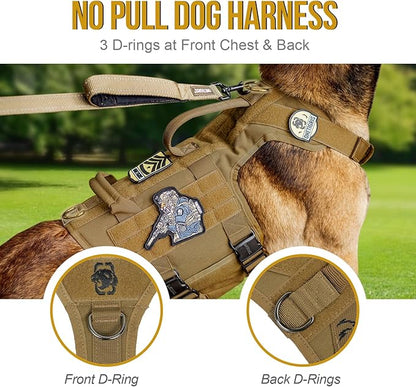 OneTigris Tactical Large Dog Harness, 5X Metal Buckled No Pull Service Dog Harness Vest with Hook & Loop Panels, Military Heavy Duty Dog Vest for Walking Hiking Training