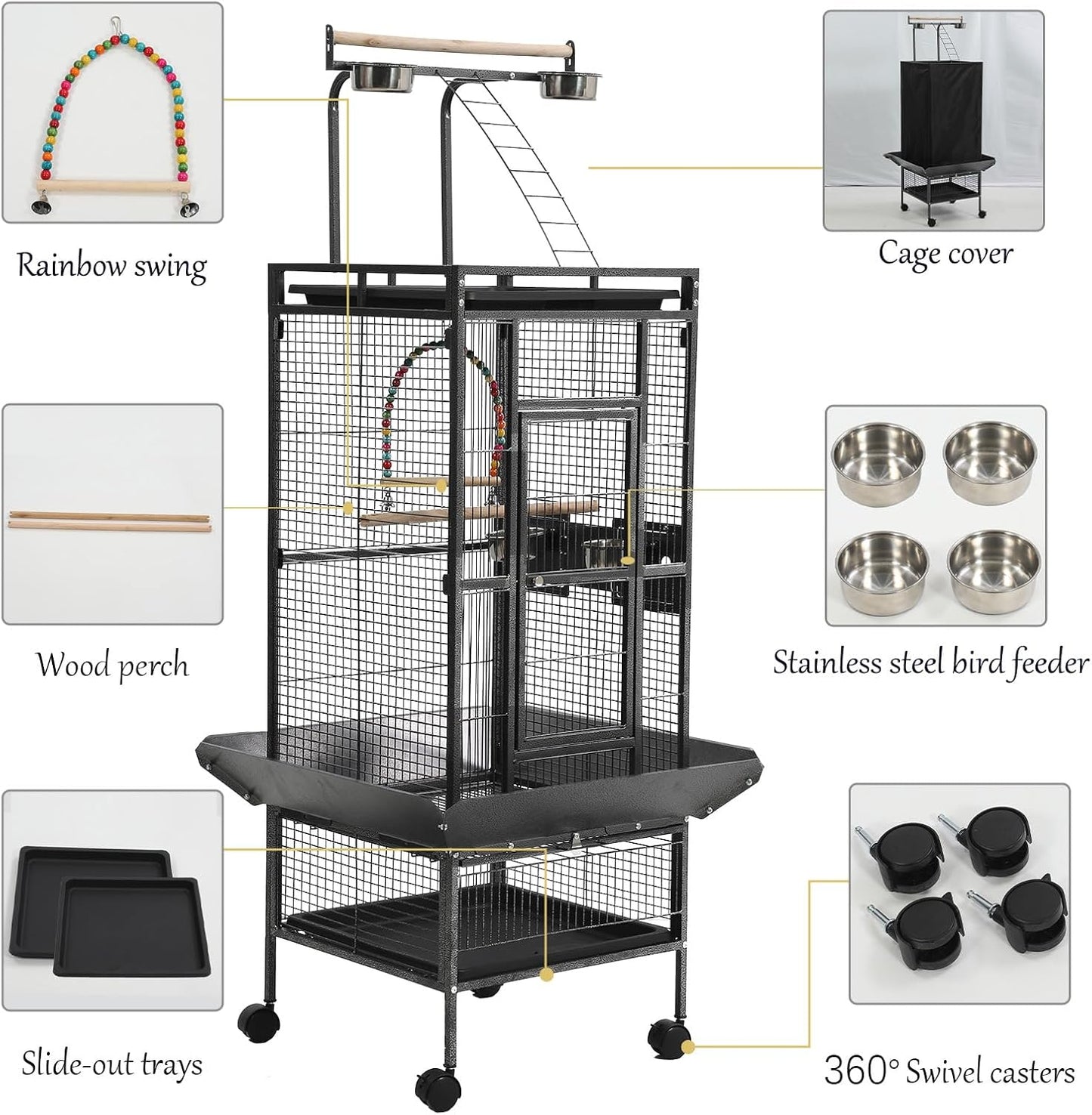 Large Bird Cages for Parakeets, Cockatiel Cage for Birds with Parrot Toys,Birdcage Covers for Night,Skirt Seed Catcher, Play Top for Conure Canary Finch Lovebird Pigeon Budgie Quaker Parrot