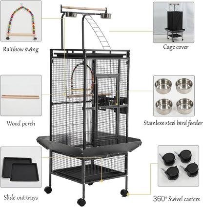 Large Bird Cages for Parakeets, Cockatiel Cage for Birds with Parrot Toys,Birdcage Covers for Night,Skirt Seed Catcher, Play Top for Conure Canary Finch Lovebird Pigeon Budgie Quaker Parrot