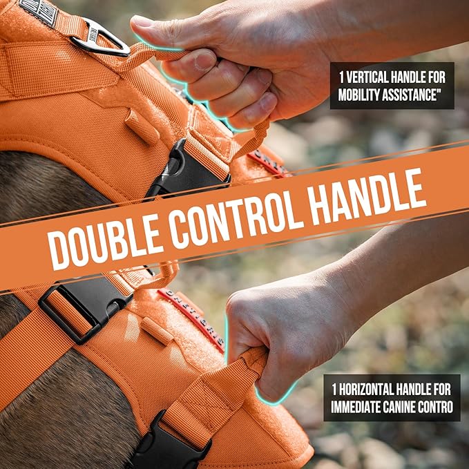 OneTigris Escape Proof Dog Harness, No Pull Dog Harness with Handles, Tactical Multi-Use Support Dogs Harnes for Large Dogs Everyday Wear Walking Hiking Training (Orange, Medium)