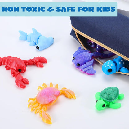 JOYIN 12 Pcs 3D Printed Ocean Animals Set, Mini Animals 3D Printed Toys - Cute Articulated Flexible Figurines Fidget Toys for Party Favors Birthday Gifts Desk Pets Office Home Decor