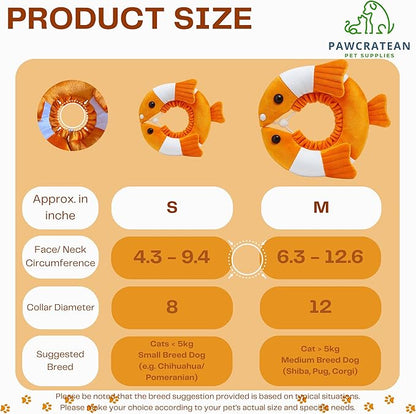 Adjustable Comfy Flower Style Elizabeth Collar for Cats Puppies Soft Recovery Cone Pet Protective Neck Collar (Orange Fish (Open Ring), Medium)