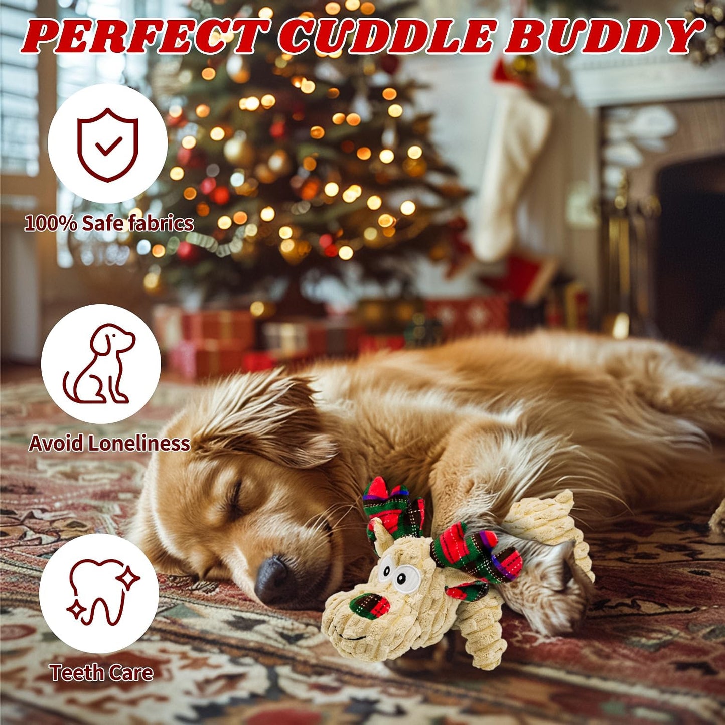 Dog Toys Squeaky Interactive Puppy Teething Chew Toy Stuffed PP Cotton Crinkle Sound Paper Tail,Deer Shape for Large Medium Small Breeds Indoor Outdoor Play