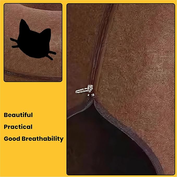 Laluz 2021 Large Cat Tunnel Bed for Indoor Cats Up to 30 Lbs Peekaboo Donut Cave with Catnip and Plush Toys Scratch Resistant Felt Design Detachable and Washable Cat Tunnel (Chocolate)