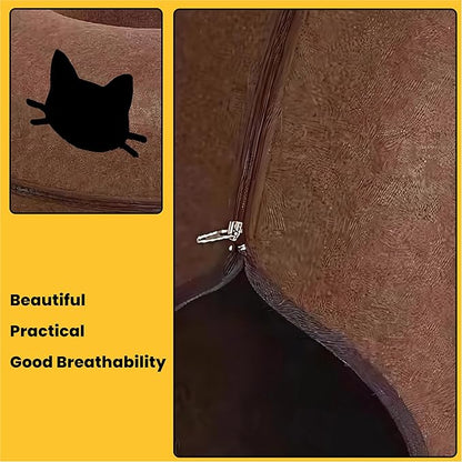 Laluz 2021 Large Cat Tunnel Bed for Indoor Cats Up to 30 Lbs Peekaboo Donut Cave with Catnip and Plush Toys Scratch Resistant Felt Design Detachable and Washable Cat Tunnel (Chocolate)