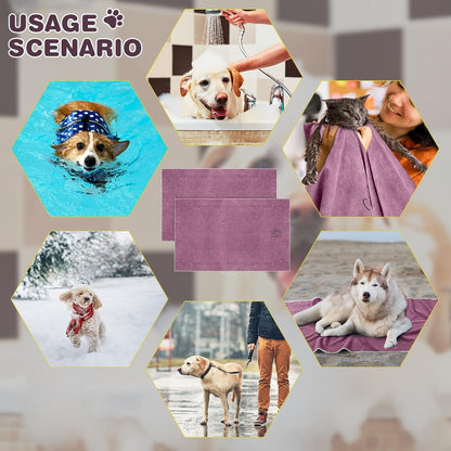 Chumia 4 Pack Dog Towels for Drying Large Microfiber Grooming Tools Absorbent Soft Bath Supplies with Embroidered Paw for Small Medium Pet Products(30 x 50 Inch,Purple)