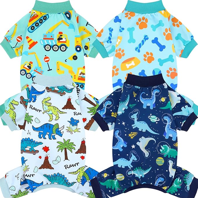 XPUDAC 4 Pack Dog Pajamas for Small Medium Sized Doggie Comfy Strechy Dog Pjs for Boy Puppy Clothes Cat Onesies Pet Outfits, 88-2XL