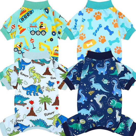 XPUDAC 4 Pack Dog Pajamas for Small Medium Sized Doggie Comfy Strechy Dog Pjs for Boy Puppy Clothes Cat Onesies Pet Outfits, M