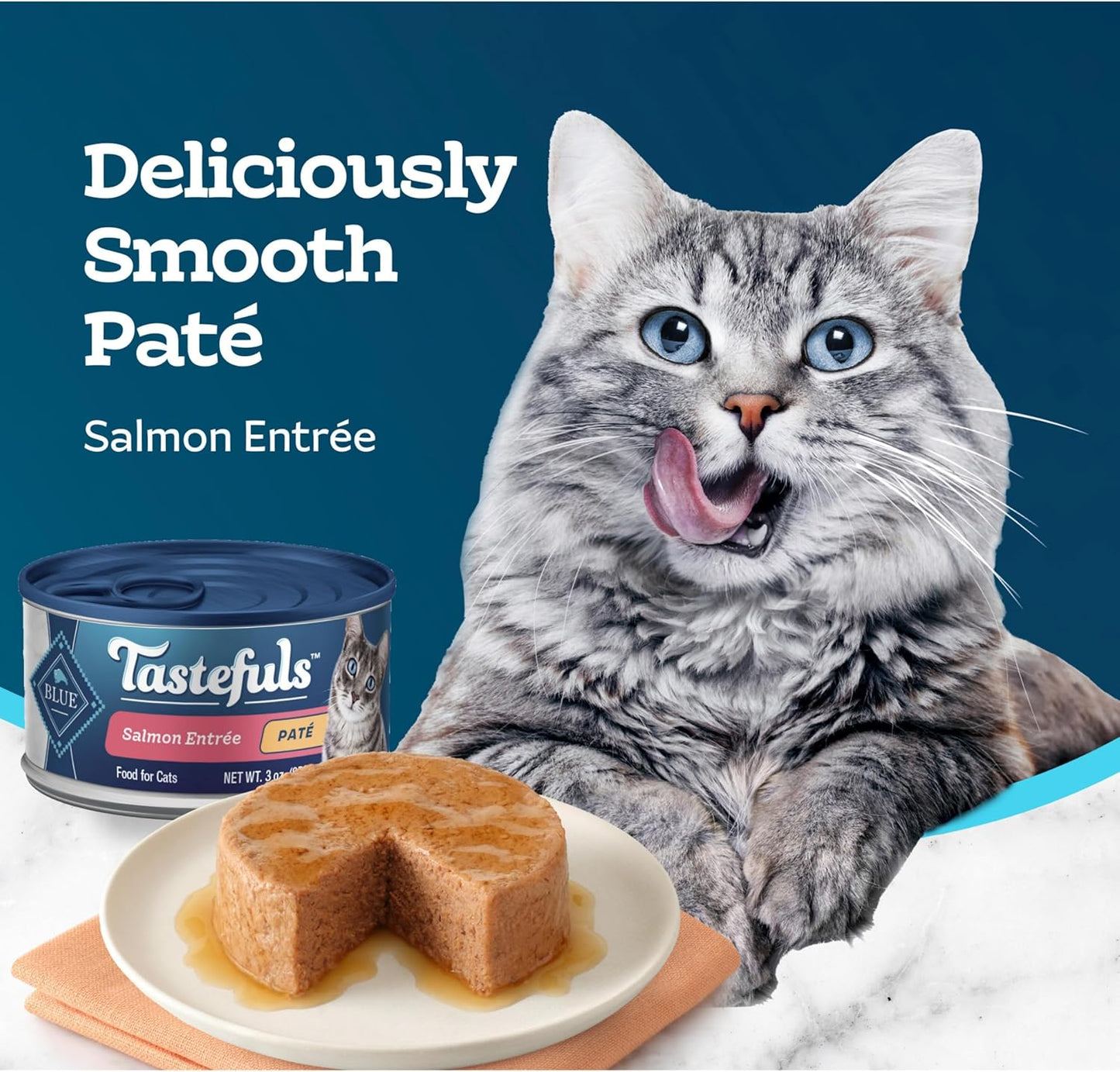 Blue Buffalo Tastefuls Wet Cat Food Paté, Made with Natural Ingredients | Salmon Entrée, 3-oz. Cans (24 Count)