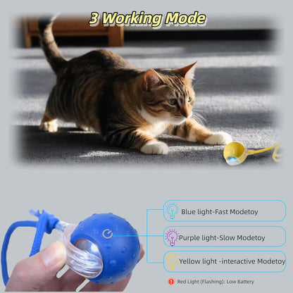Interactive Cat Toy for Indoor Cats - 3rd Generation Agility Mobile Ball with Elastic Rope Tail, Motion Activated Automatic Toy for Bored Kittens and Adult Cats (Bule)