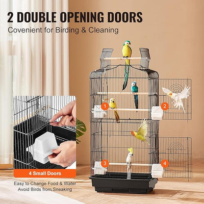 VEVOR 41-inch Open Top Large Parrot Bird Cage, Hanging Bird Cage for Parakeets Finches Canaries Lovebirds Cockatiels Budgies Small Quaker Conures Travel Pet Flight Birdcage with Swing and Perch