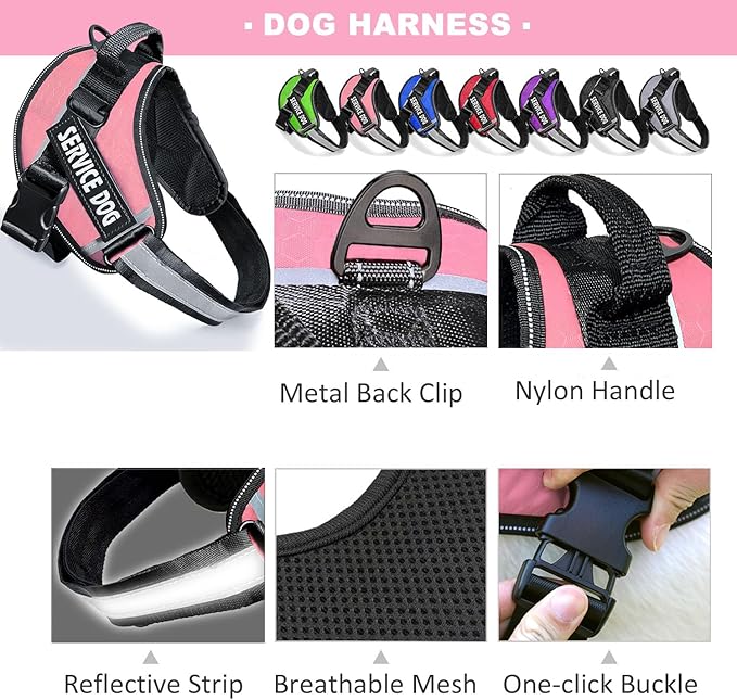 Service Dog Vest, 9 Dog Patches No Pull Dog Harness and Leash Set with Handle,Easy On and Off Pet Vest Harness with Night Safe Reflective Straps for Small Medium Large Breed Dogs