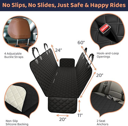 XL Dog Car Seat Cover for Back Seat, Waterproof Hammock for Car, SUV & Truck, Non-Slip Backseat Cover for Dogs, Heavy-Duty Dog Hammock Style Seat Protector Pets, Easy to Install & Clean