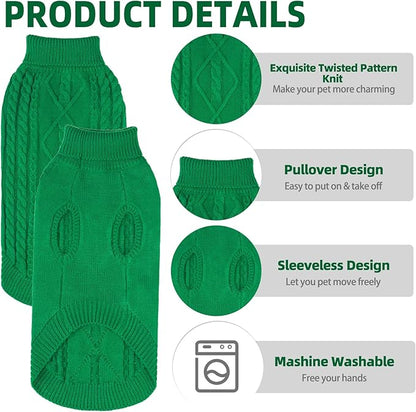 PUPTECK Winter Cat Sweater Coat - Soft Warm Cold Weather Clothes Knitwear for Kittens & Small Dogs Indoor Outdoor Wearing, Knitted Classic for Doggies Kitties Girls Boys, Green, S