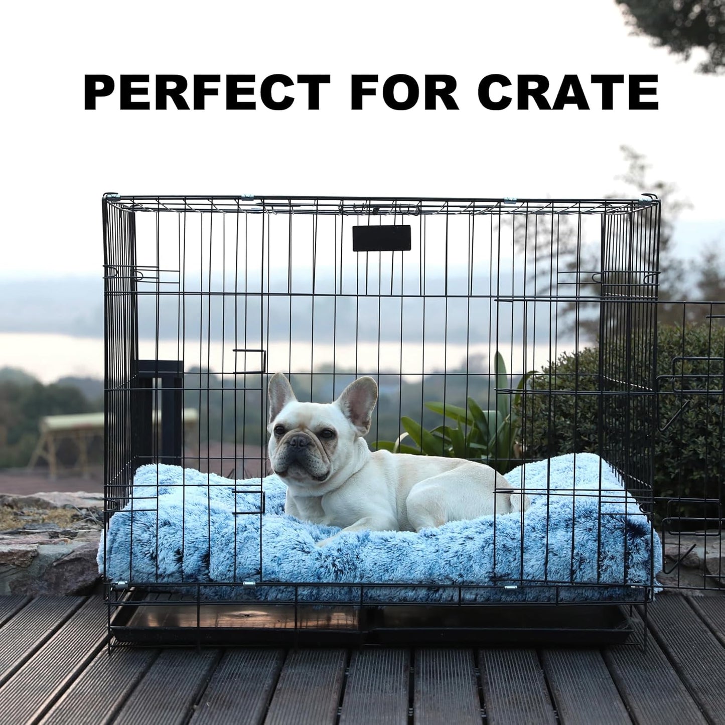 Bedfolks Waterproof Crate Bed With Removable Washable Cover, Plush Faux Fur Pad for Medium Dogs, Fluffy Kennel Bed 29"x21", Dark Blue
