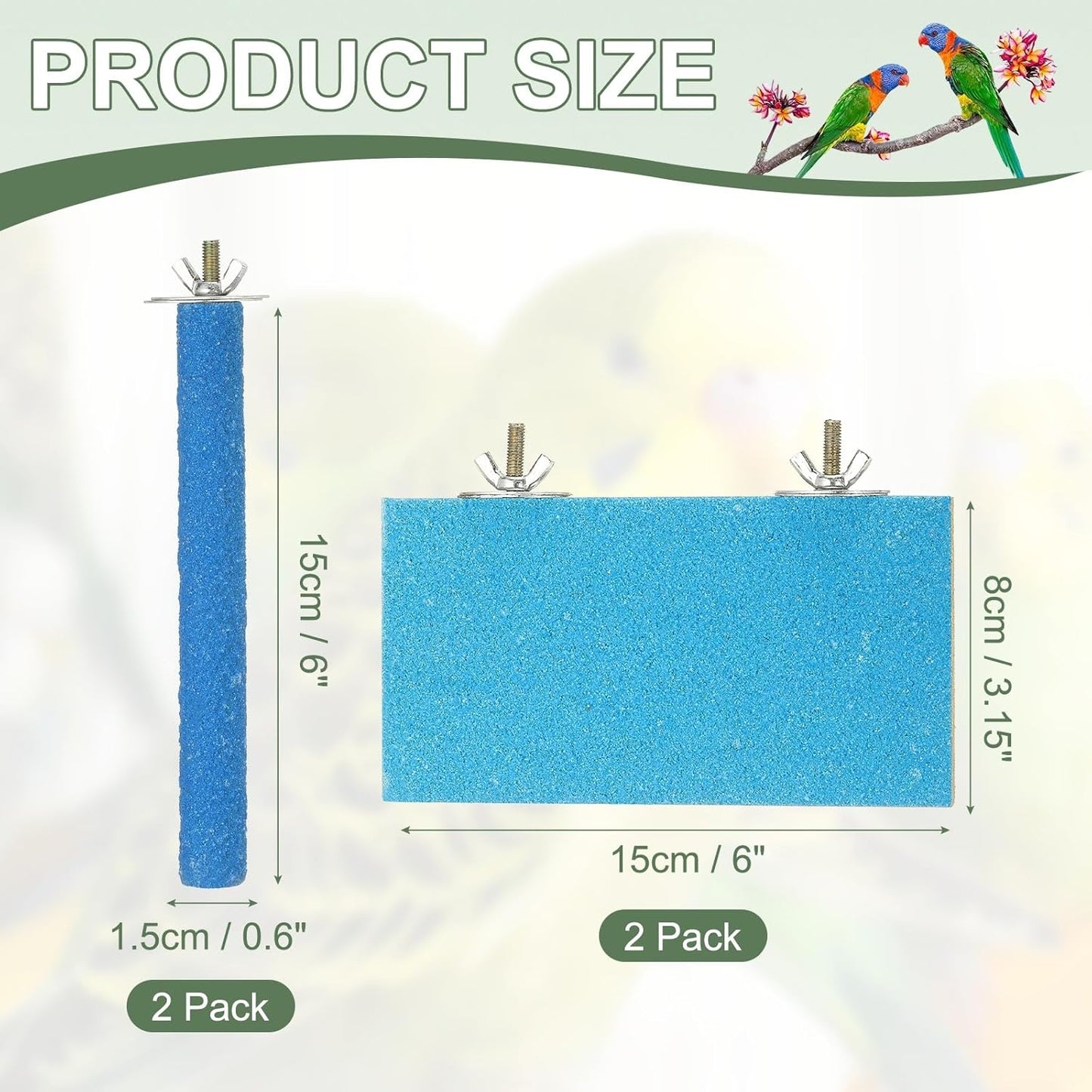Bird Perch Stand, Wooden Parrot Perch Stand Toy, Paw Grinding Stick, Bird Cage Accessories, 6 x 3.15in (Blue, 2 Pcs) Birds Toys Intended for Cage/Parakeets/Conure/Budgie