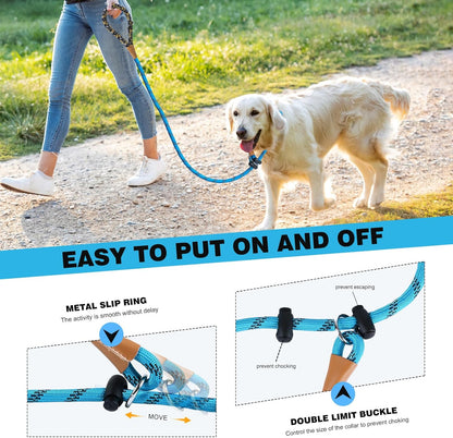 lynxking Slip Lead Dog Leash Reflective, Heavy Duty Comfortable Strong Rope for Large Medium Small Dogs No Pull Pet Training (Light Blue, Small 3/8in x 6ft-Slip Lead)