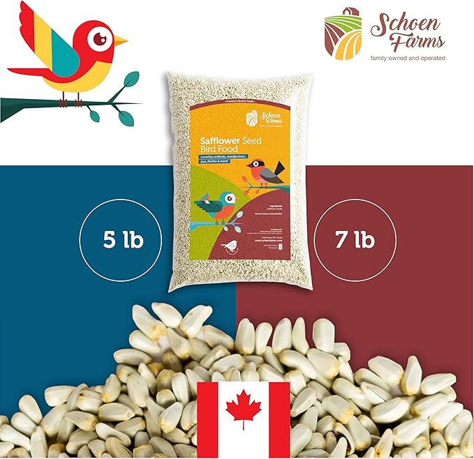 Schoen Farms Bright White Safflower Seeds for Cardinals, Jays, Finch, Dove and Others | 7 lbs (3.18 kg.)