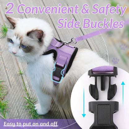 rabbitgoo Cat Harness and Leash for Walking, Escape Proof Soft Adjustable Vest Harnesses for Cats, Easy Control Breathable Reflective Strips Jacket, Light Purple, XXS