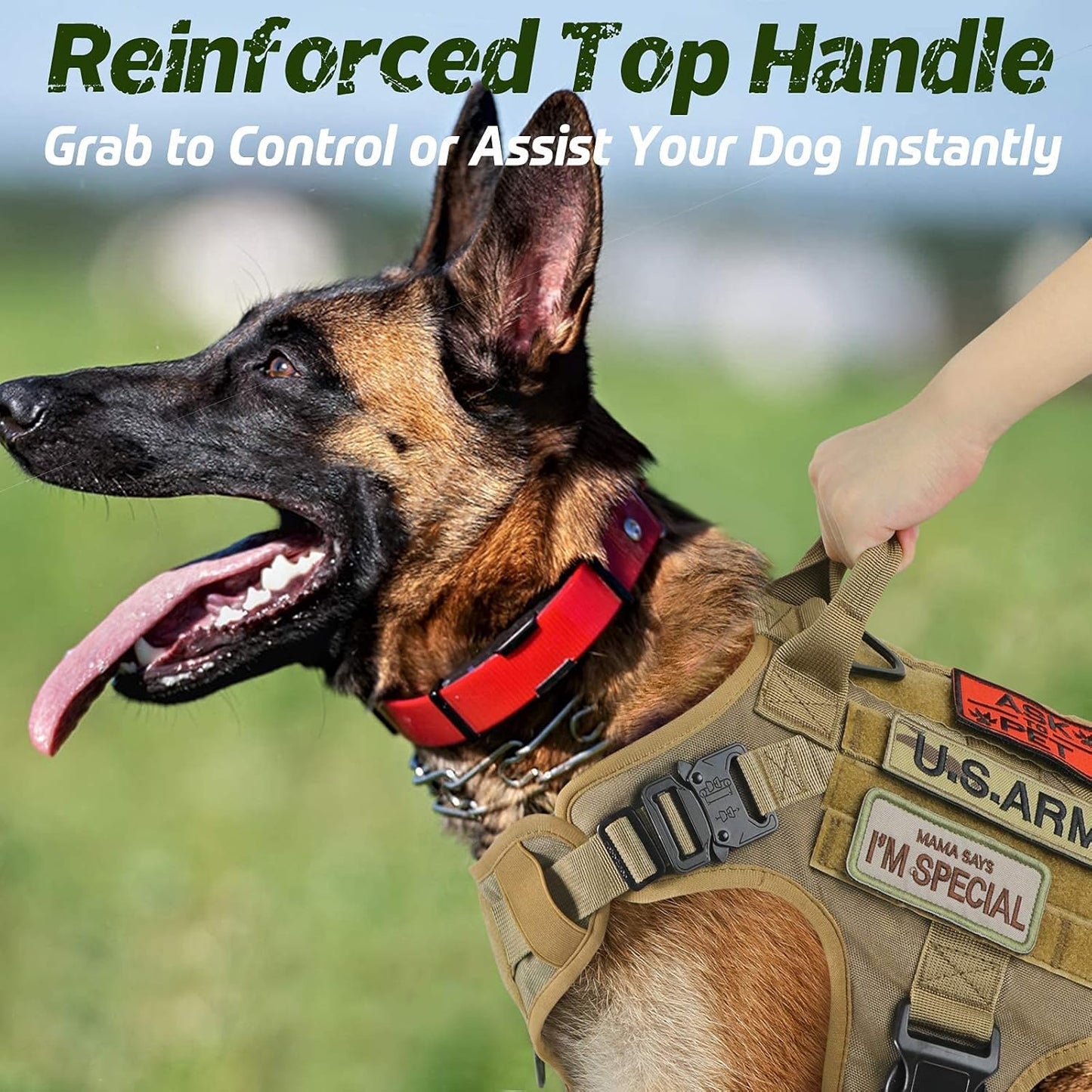 rabbitgoo Tactical Dog Harness Medium Sized, Heavy Duty Pet Harness with Handle, No-Pull Service Vest Medium Breed, Adjustable Military Dog Vest for Training Hunting Walking, Brown, M