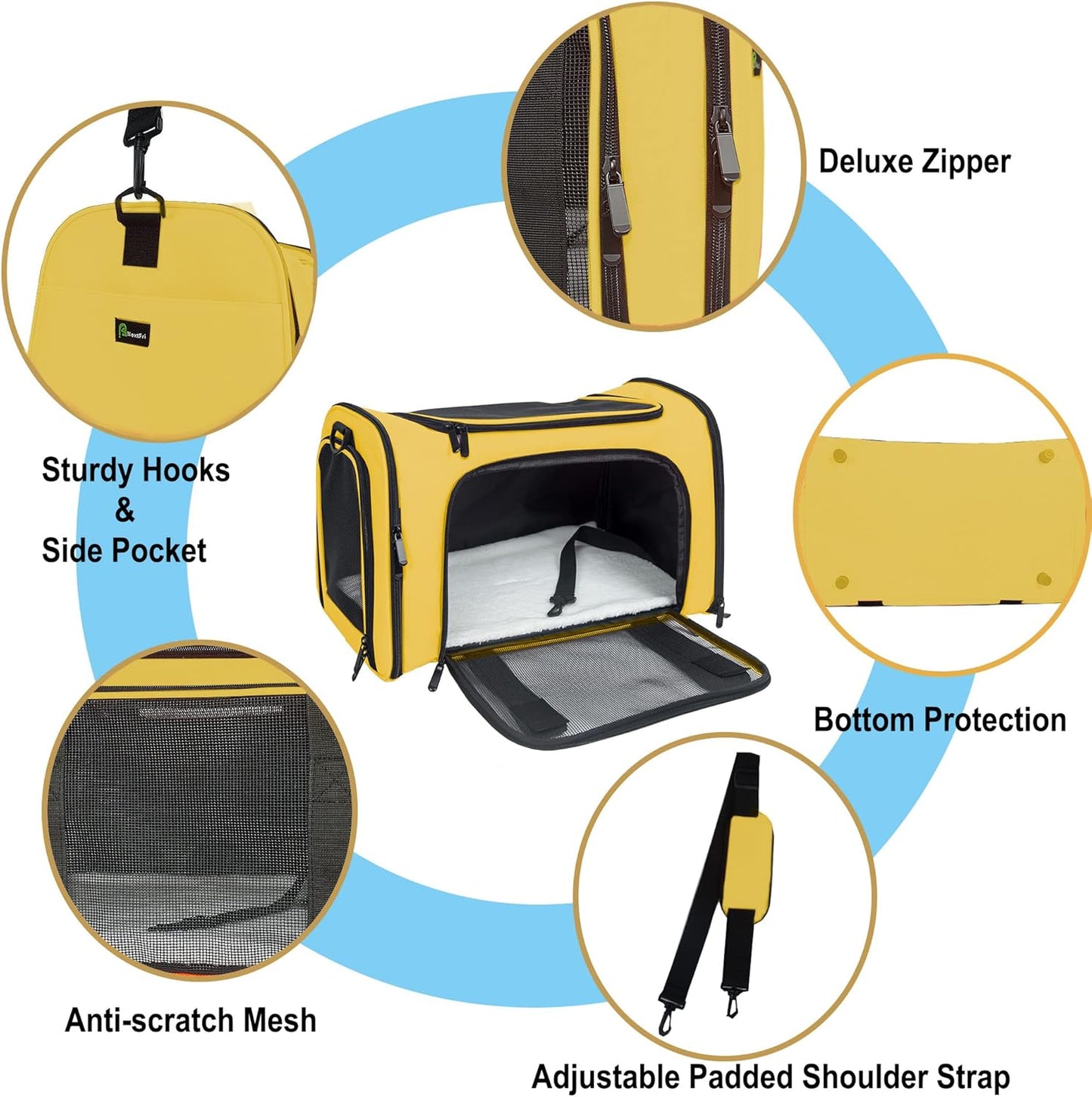 Soft Sided Carrier for Small Medium Cats Dogs,Removable Pad Collapsible Travel Pet Carrier Large Yellow