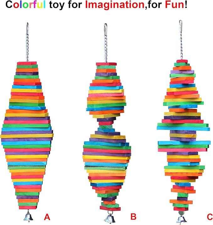 Bird Chewing Toy Large Medium Parrot Cage Bite Toys African Grey Macaws Cockatoos Eclectus Amazon (Rainbow-23.2inch)