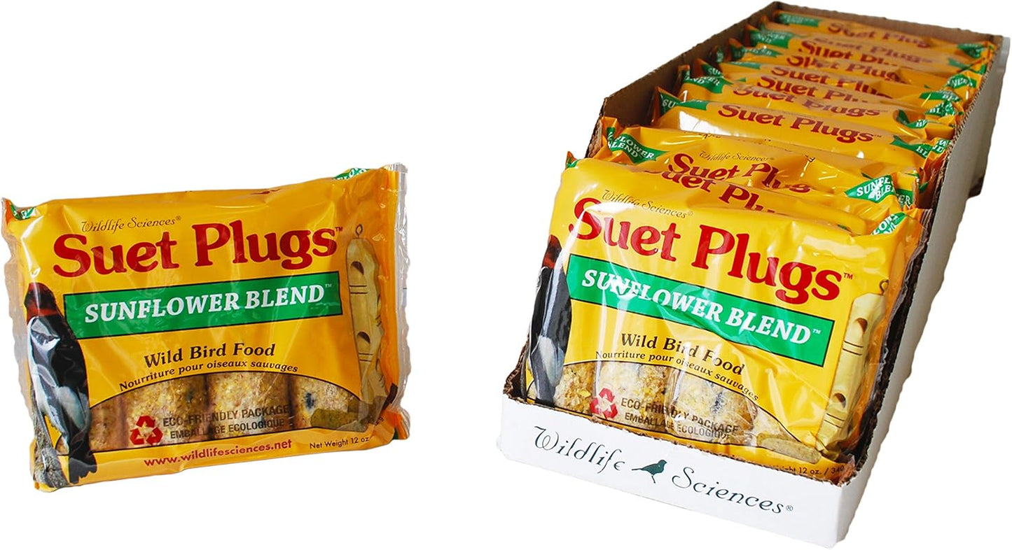 Wildlife Sciences Suet Plugs 48 Pack, Case of 12 Individually Wrapped 12 oz 4 Packs (Sunflower Blend)