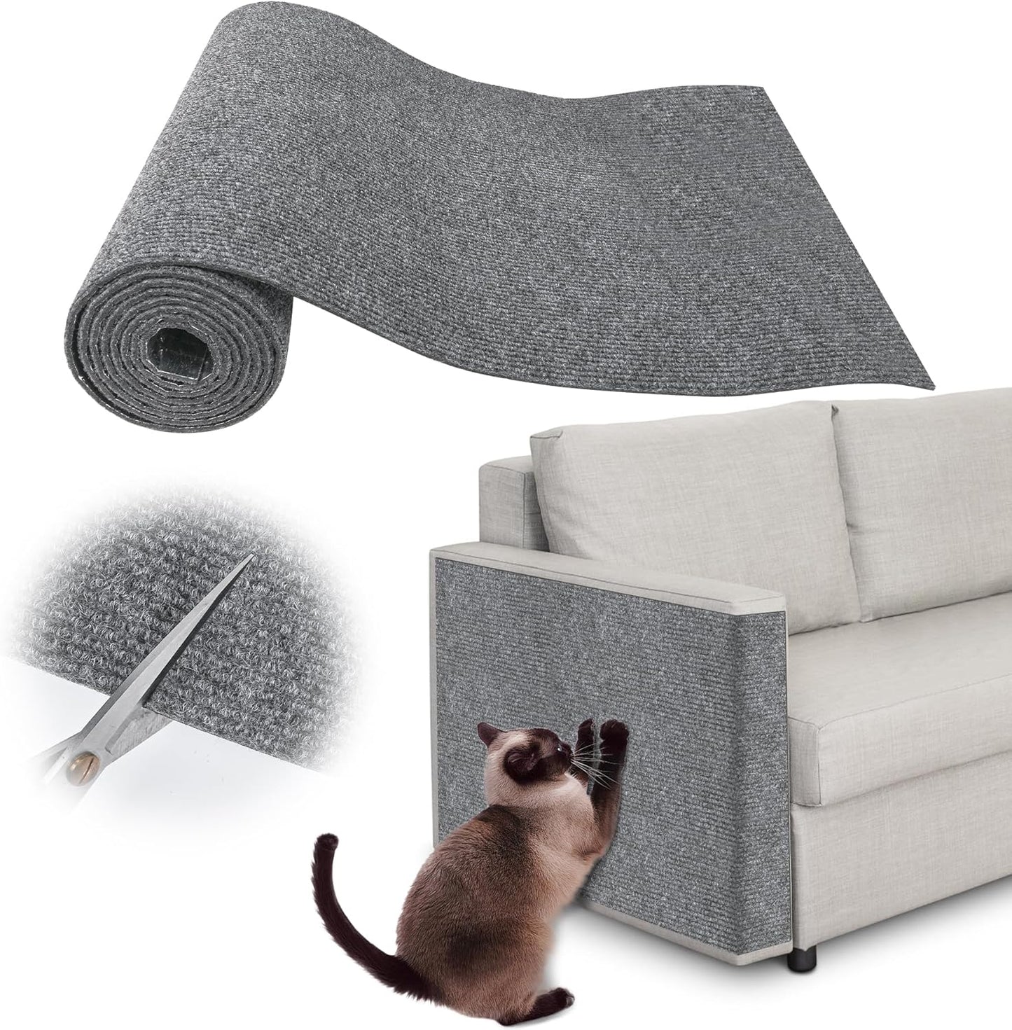 Cat Scratch Furniture Protector-100 x 15.8" Trimmable Self-Adhesive Cats Claws Scratch Pads, Cat Climbing Couch Protector for Protecting Furniture Couch Chair Sofa Cats Pet Gift (Light Gray)