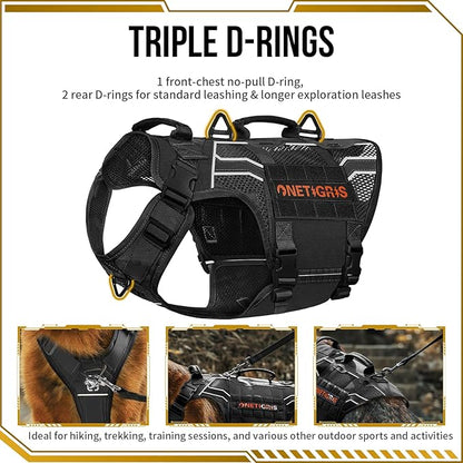 OneTigris Tactical Dog Harness for Large Dogs, Mesh Dog Harness Medium Sized Dog Reflective Dog Vest, Heavy Duty & Breathable Military Dogs Vest with No Pull Buckle