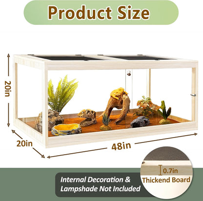 PROLEE Bearded Dragon Tank,81 Gallon Tempered Glass Reptile Tank with Mesh Roof and Front Sliding Door, Anti-Scratch Lizard Tank,Spacious Reptile Enclosure for Snakes,Lguanas, Chameleons(Oak)