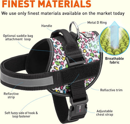 Dogline Dog Harness, Reflective No-Pull Adjustable Vest with Handle for Walking, Training, Breathable, No - Choke Harness for Small, Medium or Large Dogs Room for Patches Leopard Rainbow XL 33"-46"