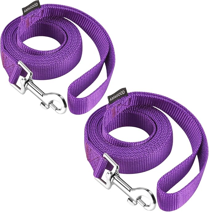 AMAGOOD 6 FT Dog Leashes, Strong and Durable Traditional Style Leash with Easy to Use Collar Hook,Dog Leads Great for Small and Medium and Large Dogs (3/4 in x 6 ft,Purple(Pack of 2))