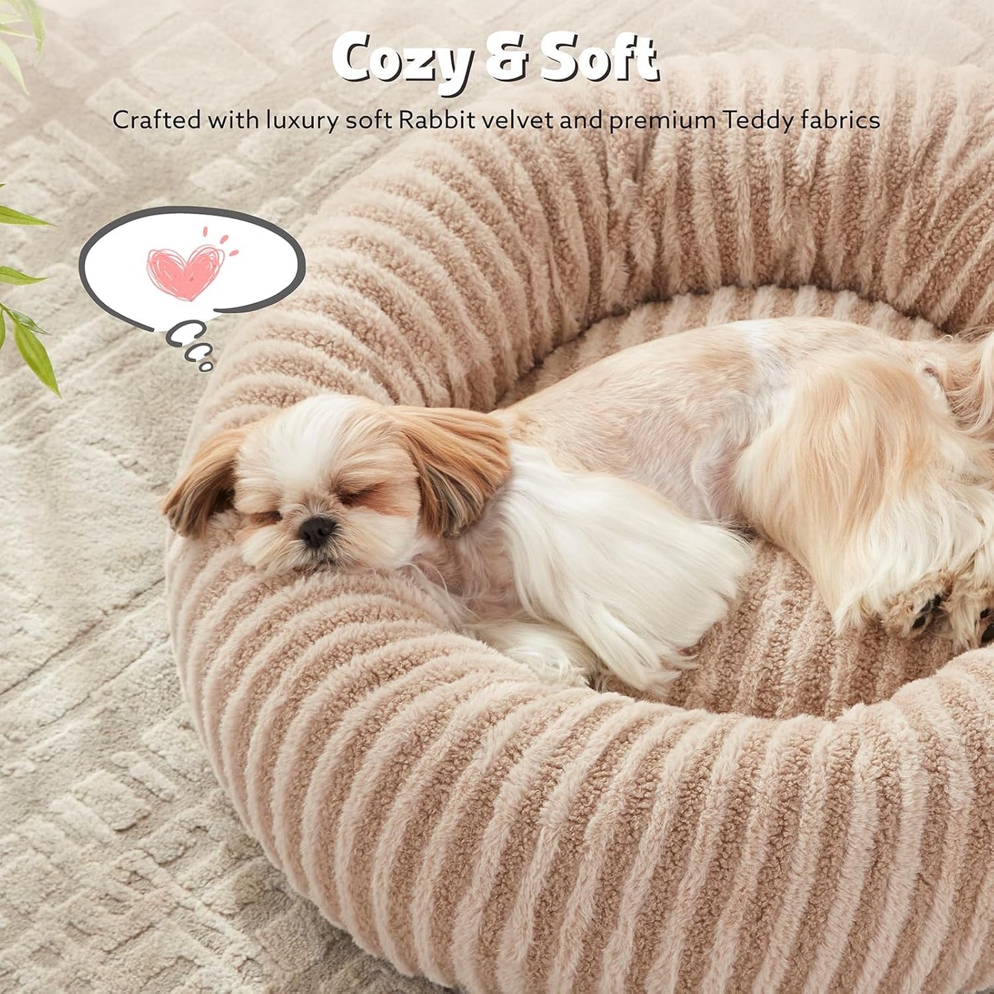 MIXJOY Dog Beds for Small Dogs, Washable Dog Bed with Removable Cover, Small Cat Bed for Indoor Cats, Calming Soft Dount Pet Beds with Anti Slip Bottom, Cute Puppy Beds, 23"x23"x8", Beige