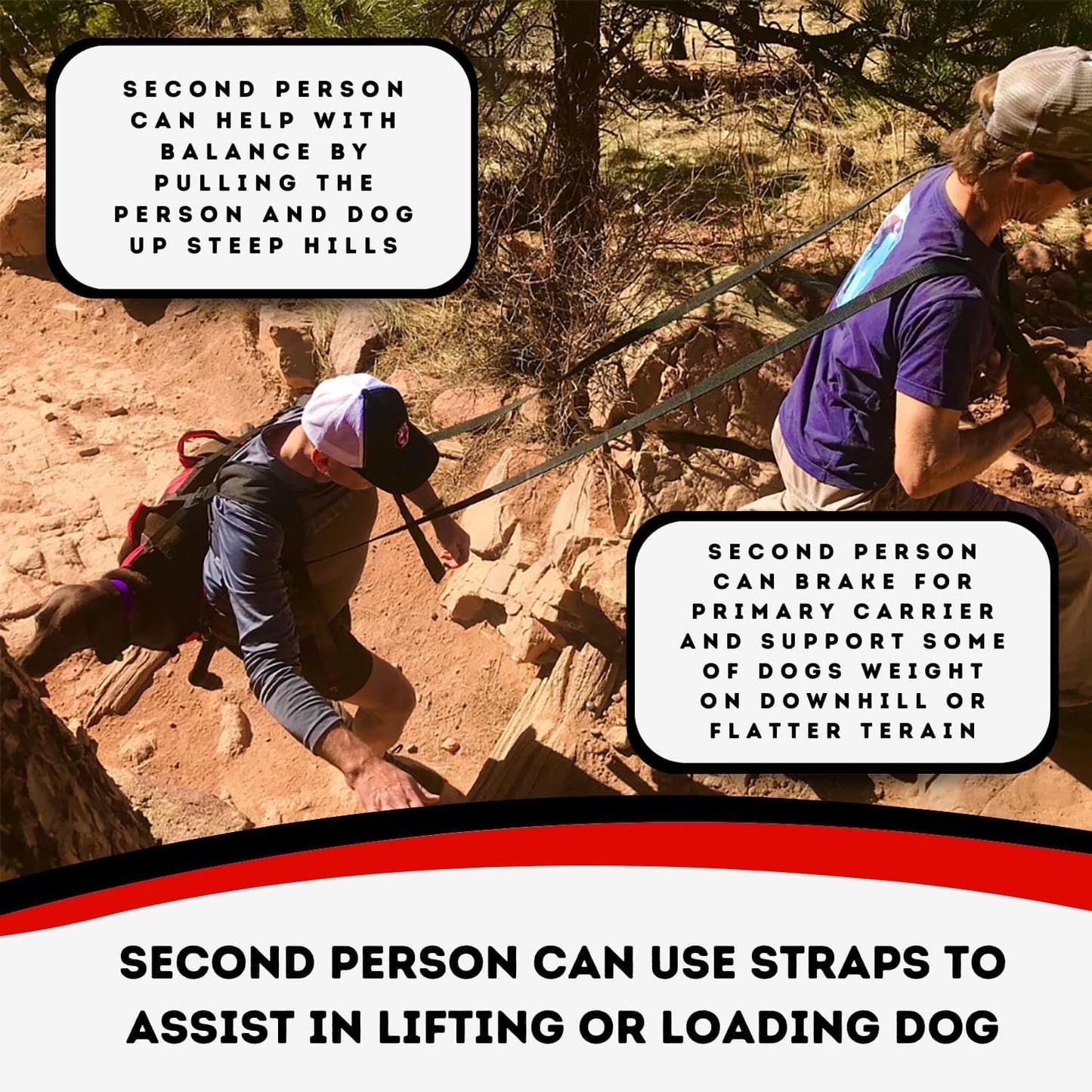 Fido Pro Airlift Emergency Dog Rescue Sling - XL 2 Person Carry System for Extra Large Dogs - Adjustable Shoulder Padding - Lightweight, Packable Dog Sling for Hiking, Skiing - Fits Dogs 70-160 lbs