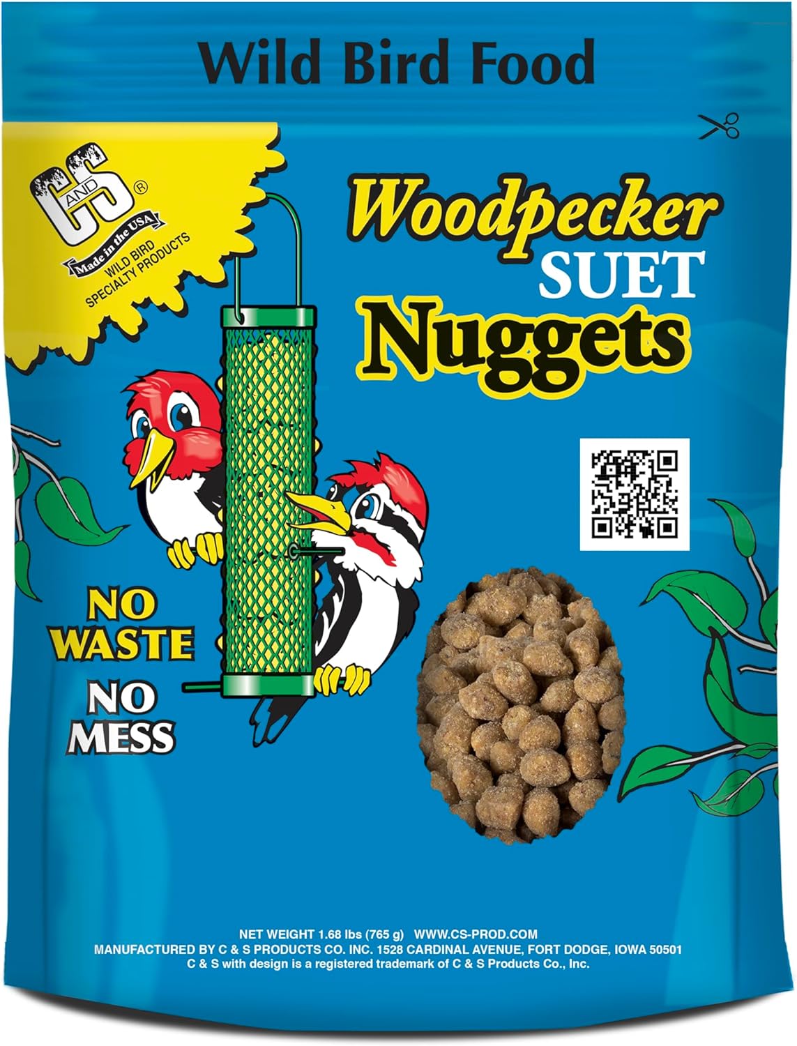 C&S Woodpecker Suet Nuggets, Outdoor Wild Bird Food for Woodpeckers, Flickers and More, 27 Ounces