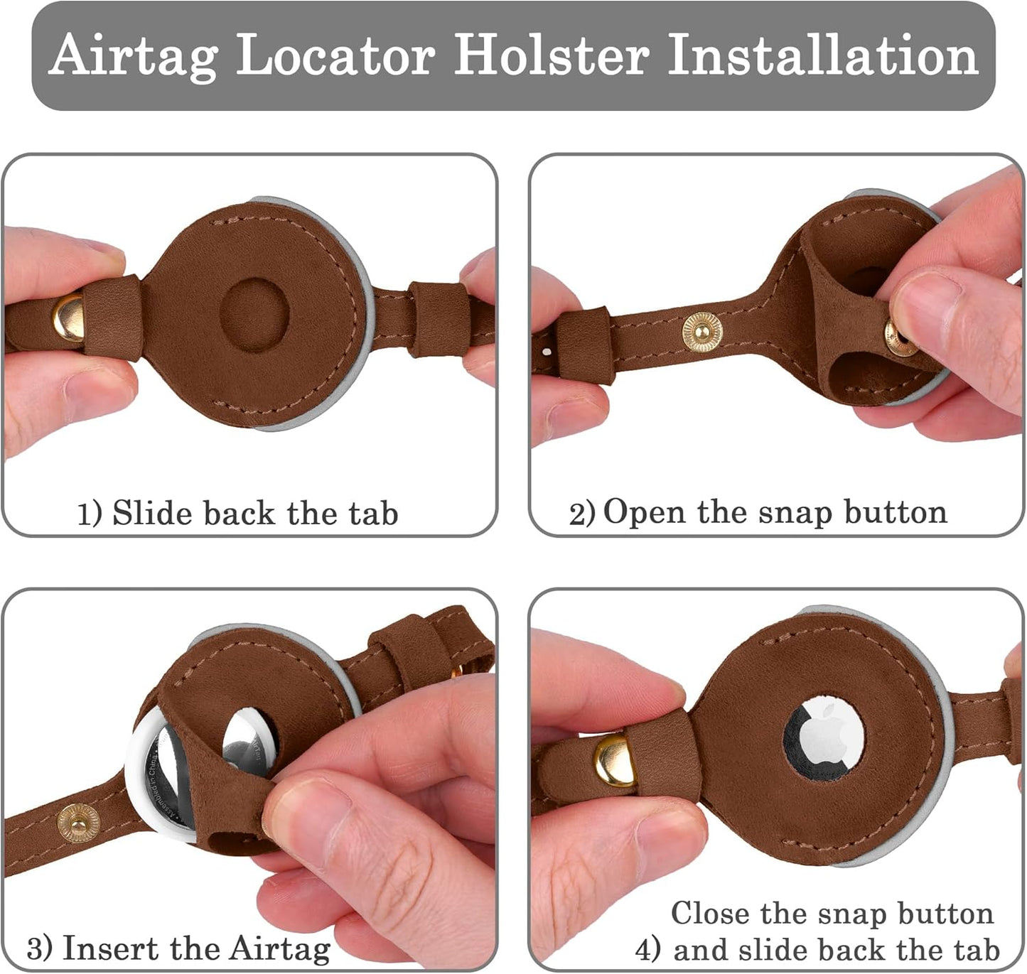 OOPSDOGGY Reflective Leather AirTag Cat Collar with Bell - Non Breakaway Adjustable Pet Collar with Apple Air Tag Holder - Lightweight GPS Kitten Collars for Small Dogs Puppy (Brown)