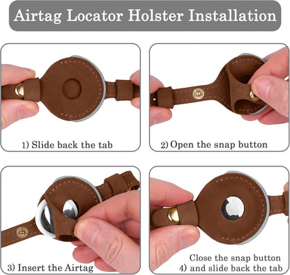 OOPSDOGGY Reflective Leather AirTag Cat Collar with Bell - Non Breakaway Adjustable Pet Collar with Apple Air Tag Holder - Lightweight GPS Kitten Collars for Small Dogs Puppy (Brown)