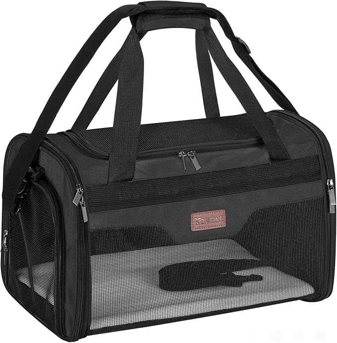 BALEINE Cat Carrier, Puppy Dog Carrier for Small Medium Pets Up to 22 Lbs, Soft-Sided Dog Travel Bag with Safety Zippers, Collapsible Pet Carrying Case (Black, XL, 19"x12"x12")