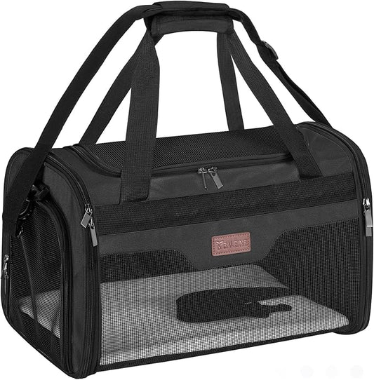 BALEINE Cat Carrier, Puppy Dog Carrier for Small Medium Pets Up to 22 Lbs, Soft-Sided Dog Travel Bag with Safety Zippers, Collapsible Pet Carrying Case (Black, XL, 19"x12"x12")