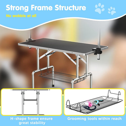 Lyromix 36''Large Dog Grooming Table, Adjustable Cat Drying Desktop with Arms, Nooses, Mesh Tray, Foldable Pet Station at Home, Maximum Capacity Up to 330Lb, 36inch, Black