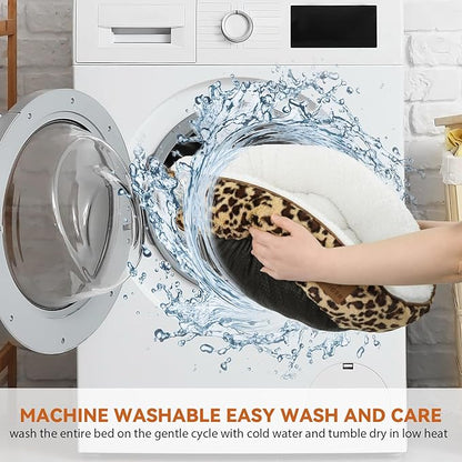 Cat Bed, 23In Dog Beds for Small Dogs, Calming Cat & Dog Beds for Indoor Pets, Pet Beds Comfortable Donut Round Ultra Soft (Leopard, Medium 23in)