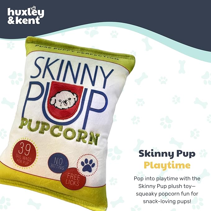 Huxley & Kent Funny Dog Toy w/Squeaker – Power Plush Squeaky Dog Toys for Small, Medium & Large Dogs – Soft Stuffed Animal for Indoor Play & Fetch - Skinny Pup, Small