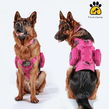 Forestpaw Dog Harness Medium Sized,Tactical Dog Harness with Handle,No Pull Military Style Service Dog Vest with Pockets Adjustable for Medium Large Dogs,Hot Pink,Chest 19.5-41.5"